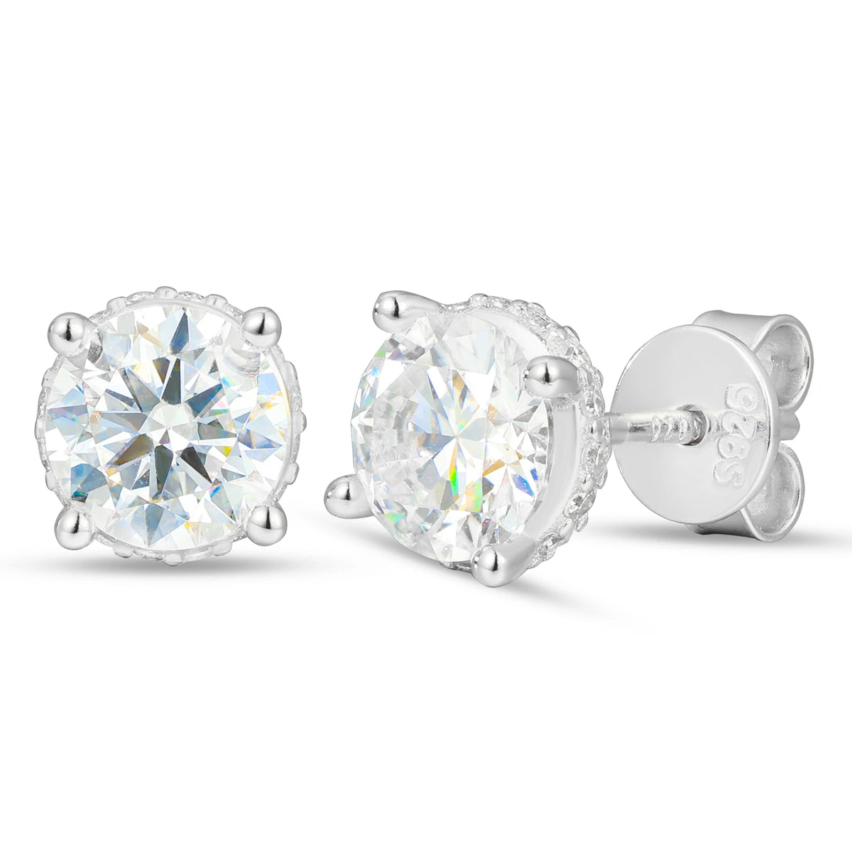 Round Cut Moissanite Four Claw Stud Earrings, image 2