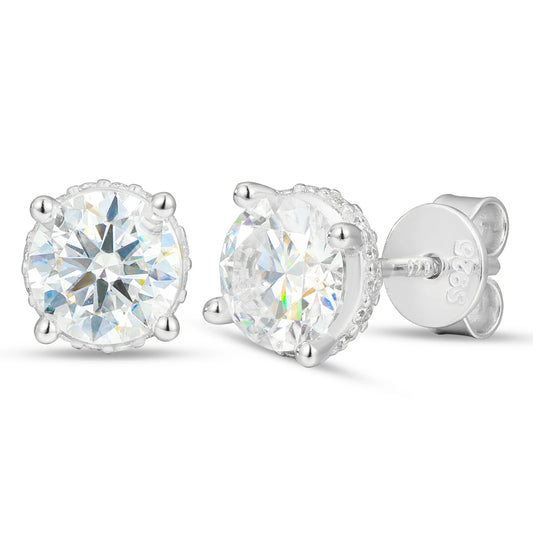 Round Cut Moissanite Four Claw Stud Earrings, image 2