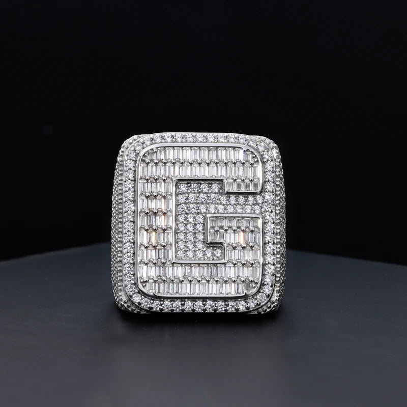 Iced Out Moissanite Initial Letter Signet Ring for Men, image 5