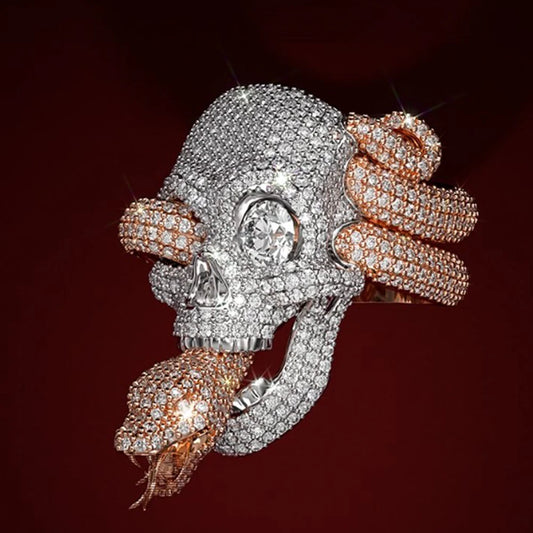 Iced Out Skull and Snake Ring for Men, image 2