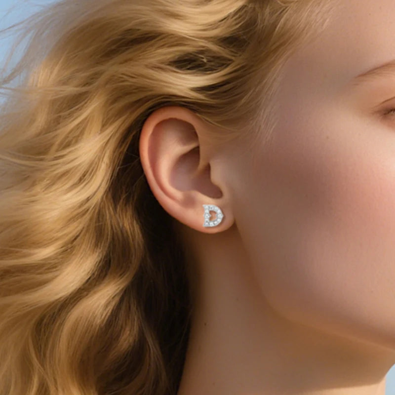 Iced Out Letter D Stud Earrings, image 7