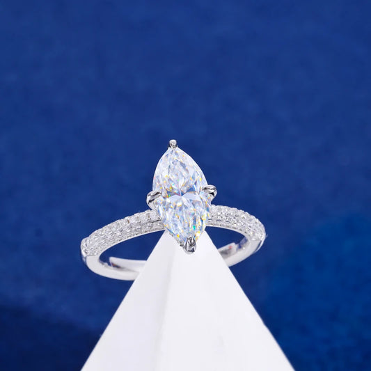 Marquise Cut Moissanite Cross Prong Ring, image 6