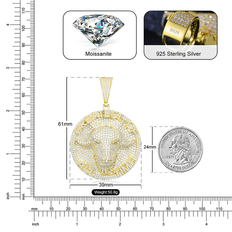 Iced Out Moissanite Goat Head Pendant Necklace for Men, image 4
