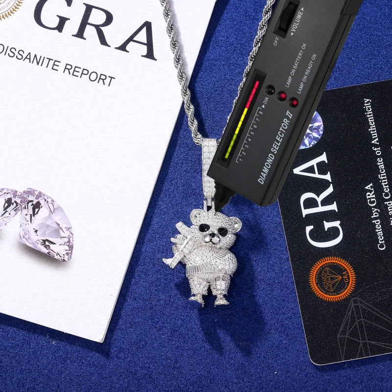 Iced Out Moissanite Bear Pendant Necklace for Men, image 4