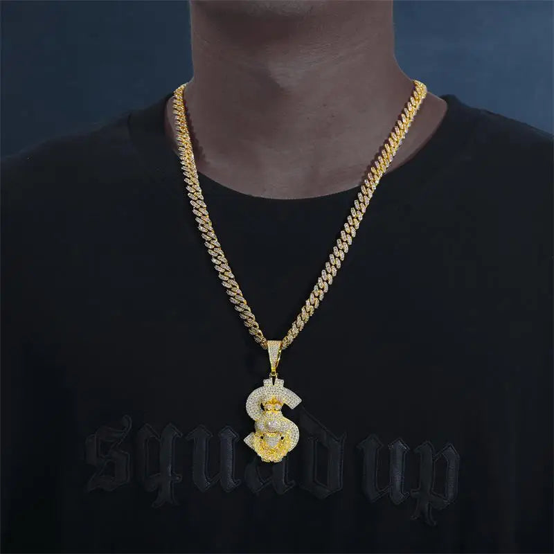 Iced Out Dollar Sign Pendant Necklace for Men, image 7