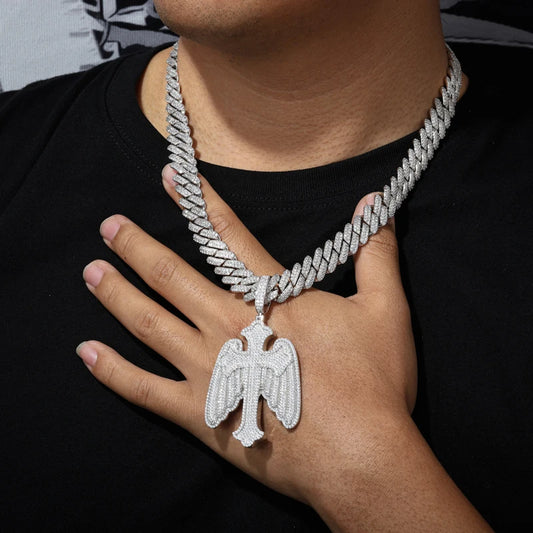 Iced Out Angel Wing Cross Pendant Necklace for Men, image 6