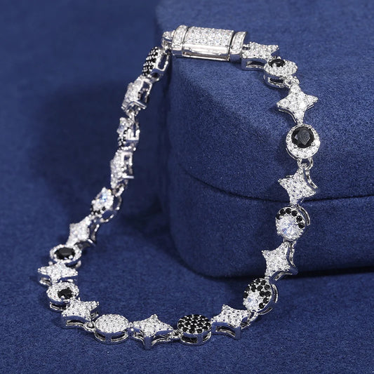 Iced Out Star and Moon Link Bracelet, image 5