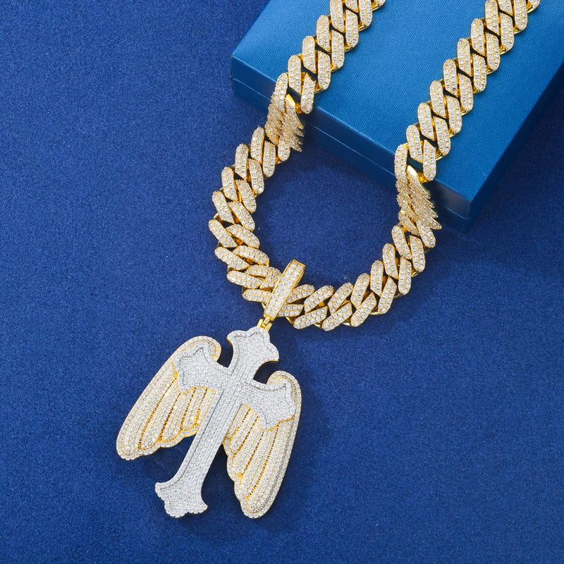 Iced Out Angel Wing Cross Pendant Necklace for Men, image 5