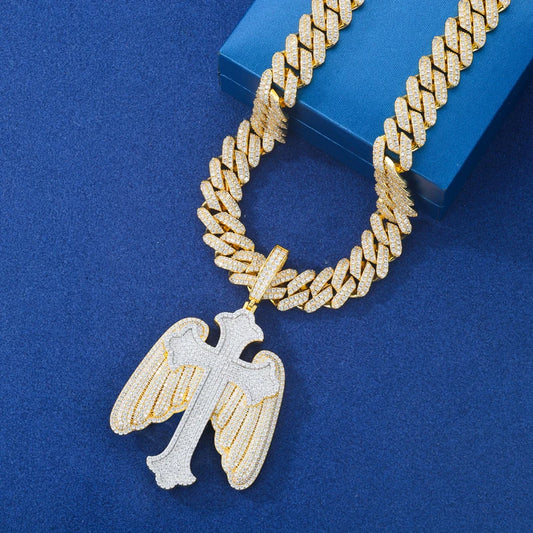 Iced Out Angel Wing Cross Pendant Necklace for Men, image 5