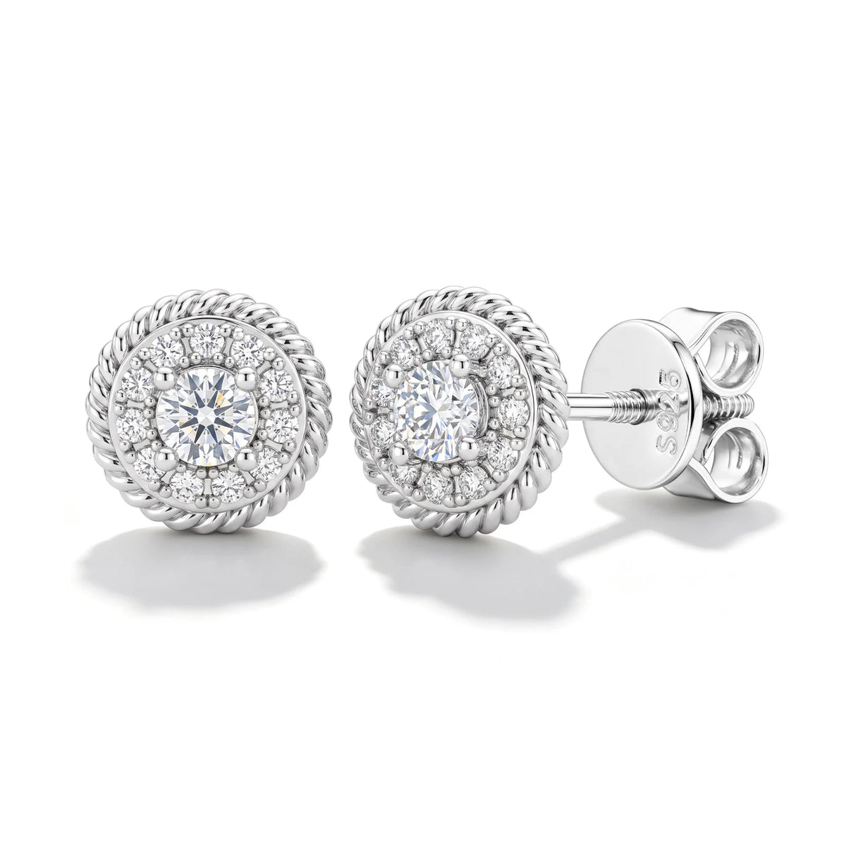7mm Round Cut Moissanite Halo Stud Earrings, image 9