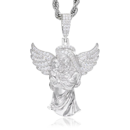 Iced Out Angel Pendant Necklace for Men