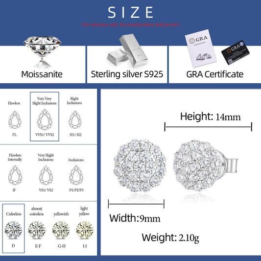 Iced Out Moissanite Cluster Stud Earrings for Men, image 4