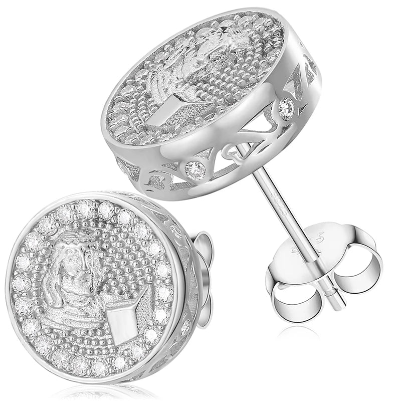 10mm Moissanite Medallion Stud Earrings for Men, image 8