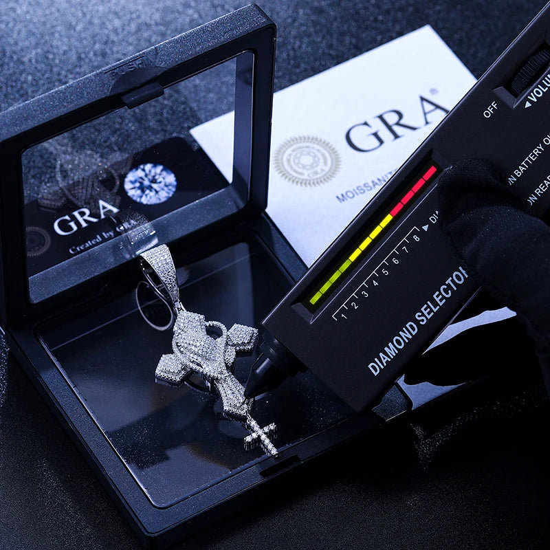 Iced Out Moissanite Praying Hands Cross Pendant Necklace for Men, image 4