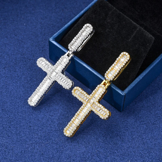 Iced Out Baguette Cross Pendant Necklace, image 4