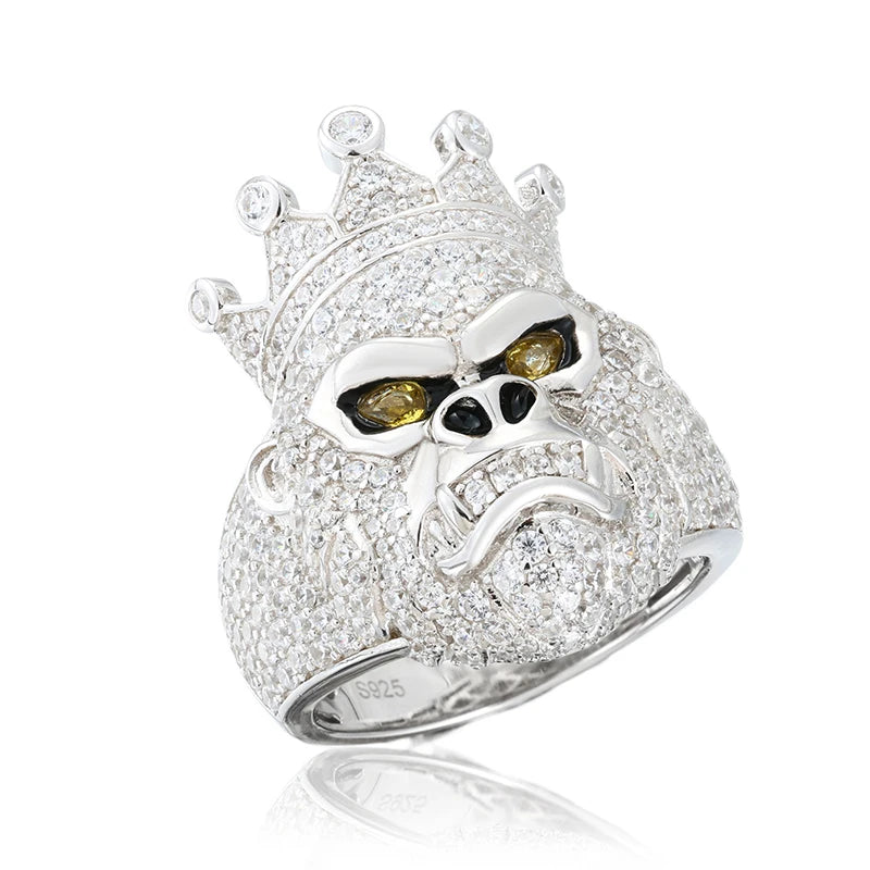 Iced Out Moissanite Gorilla Signet Ring for Men