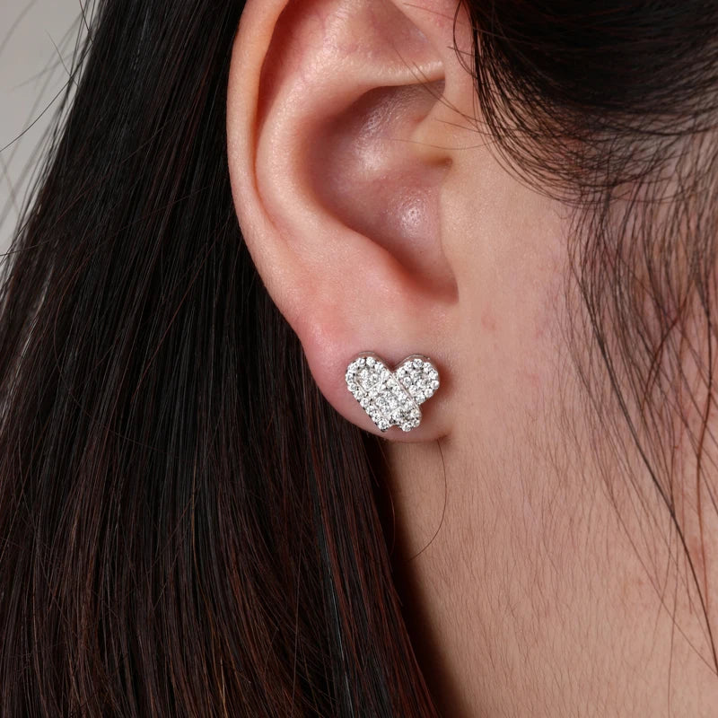 Moissanite Pave Heart Stud Earrings, image 7