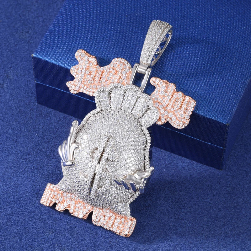 Iced Out Money Bag Pendant Necklace for Men