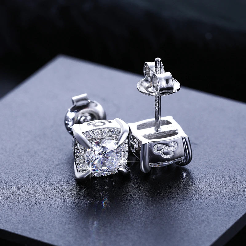 Round or Square Cut Moissanite Stud Earrings, image 5