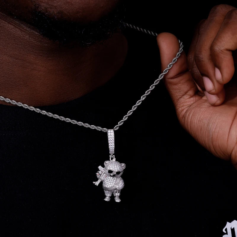 Iced Out Moissanite Bear Pendant Necklace for Men, image 6
