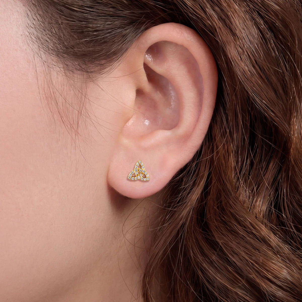 Iced Out Moissanite Celtic Trinity Knot Stud Earrings, image 7