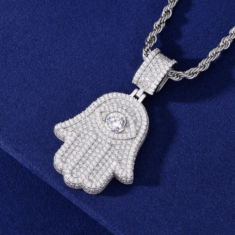 Iced Out Hamsa Pendant Necklace for Men, image 5