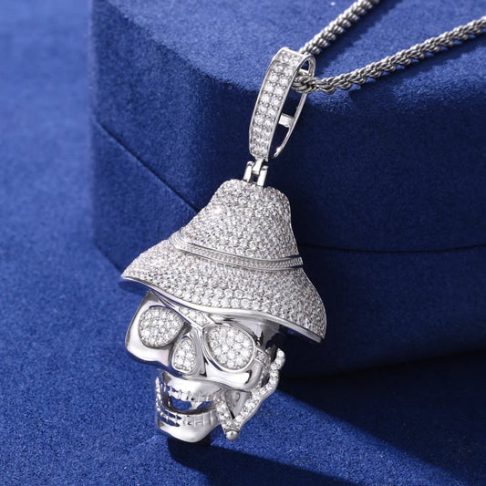 Iced Out Moissanite Smoking Skull Pendant Necklace for Men, image 5