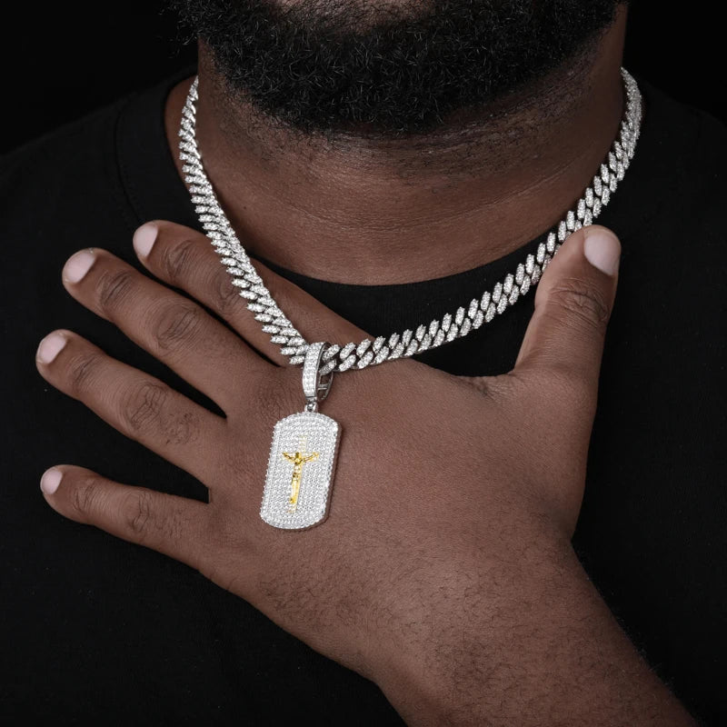 Iced Out Moissanite Jesus Dog Tag Pendant Necklace for Men, image 6