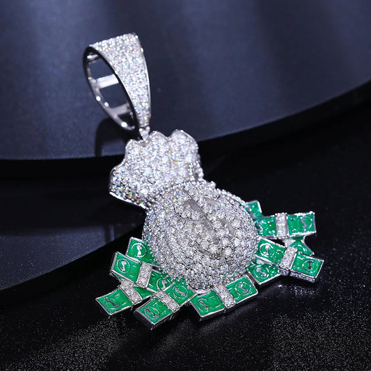 Iced Out Money Bag Pendant Necklace for Men, image 4