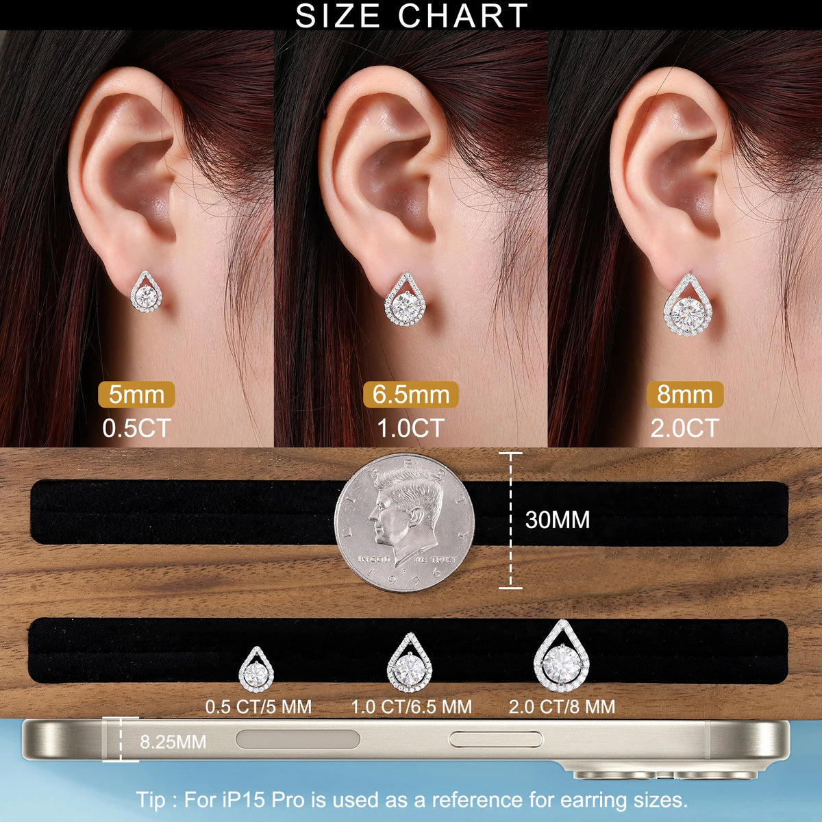 Moissanite Teardrop Halo Stud Earrings, image 5