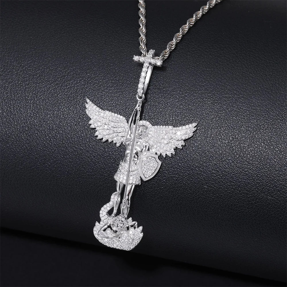 Iced Out Angel Pendant Necklace for Men, image 6