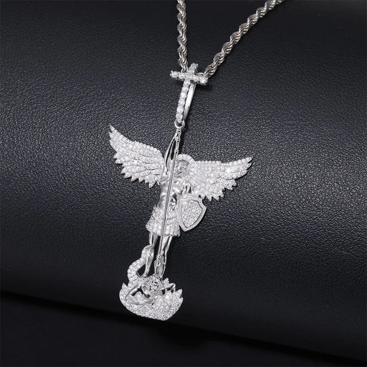 Iced Out Angel Pendant Necklace for Men, image 6