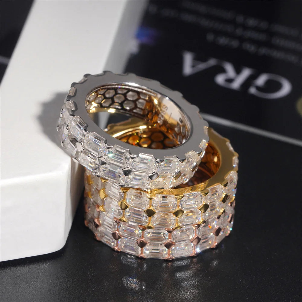 Two Row Baguette Iced Out Band Ring for Men, image 6