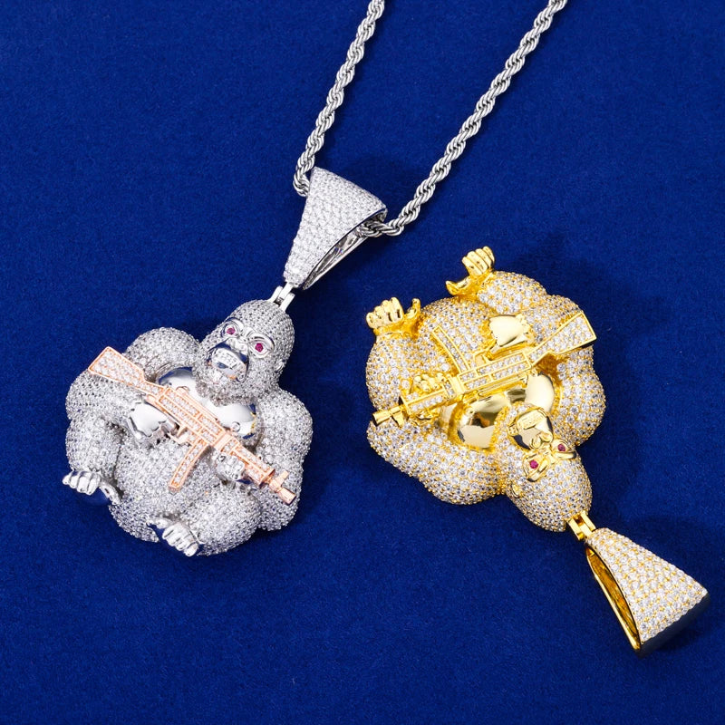 Iced Out Gorilla Head Pendant Necklace for Men, image 5
