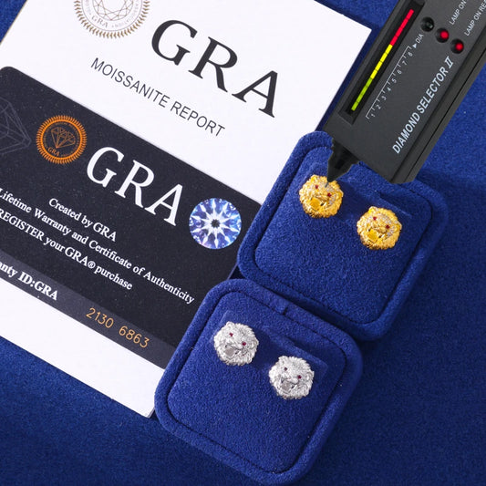 Moissanite Lion Head Stud Earrings for Men, image 3