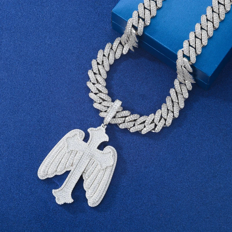 Iced Out Angel Wing Cross Pendant Necklace for Men, image 4