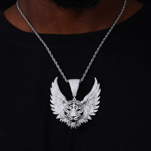 Iced Out Winged Tiger Head Pendant Necklace for Men, image 6
