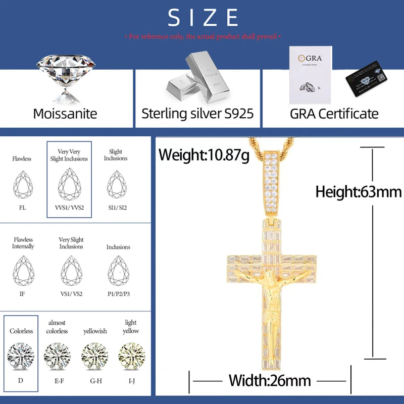 Baguette Crucifix Pendant Necklace for Men, image 3