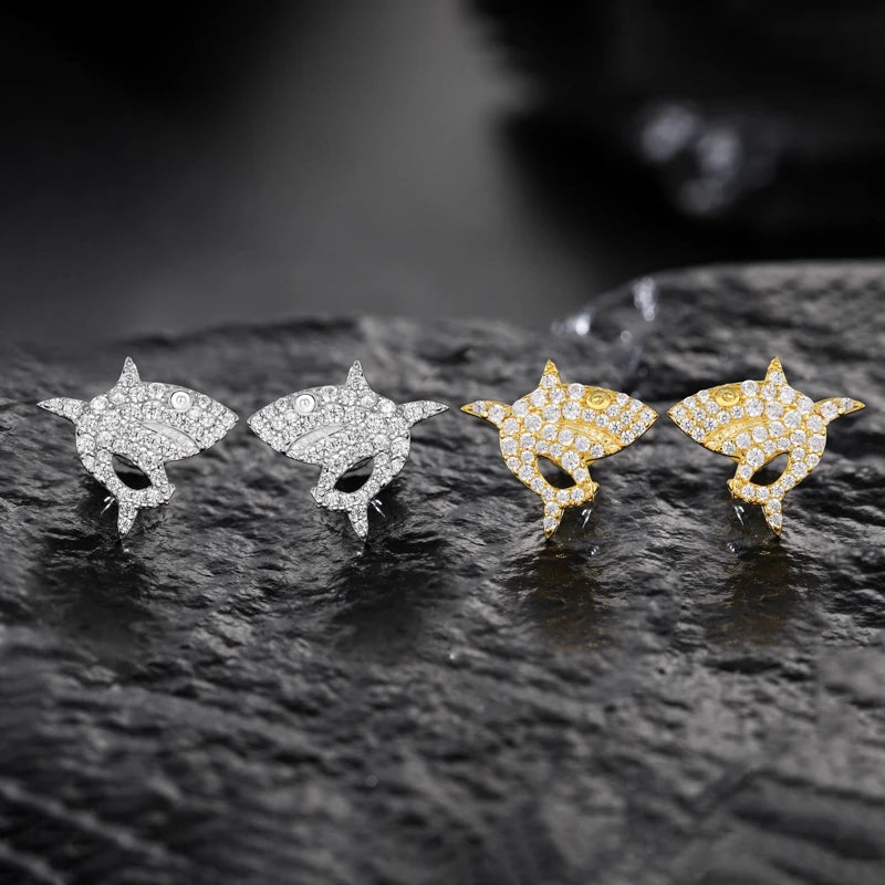 Iced Out Shark Stud Earrings for Men, image 6