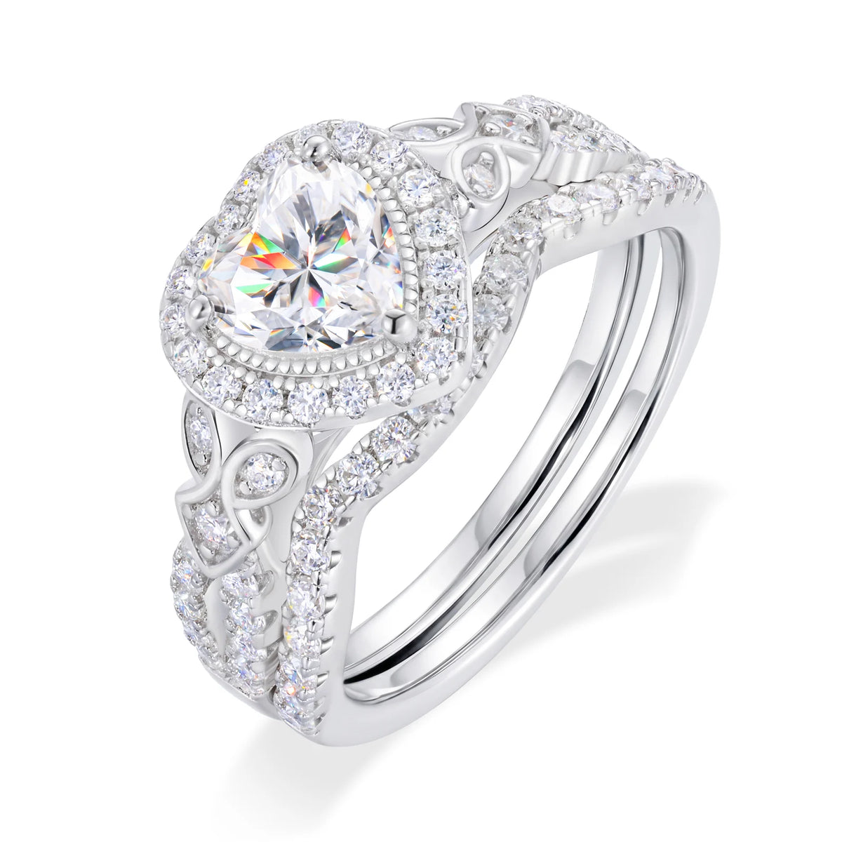 Round Cut Moissanite Heart Ring Set