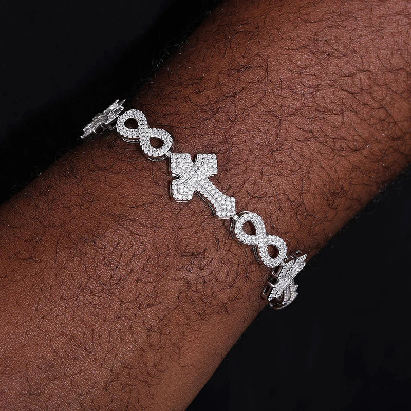 Iced Out Cross & Infinity Link Bracelet for Men, image 7