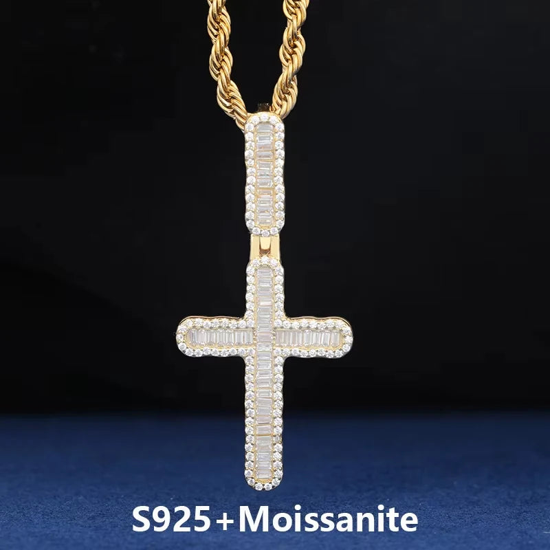 Iced Out Baguette Cross Pendant Necklace, image 9