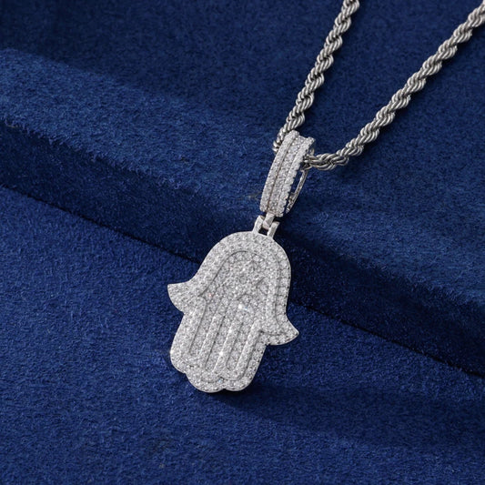 Iced Out Moissanite Hamsa Hand Pendant Necklace, image 5