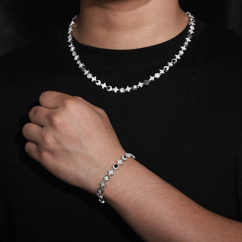 Iced Out Star and Moon Link Bracelet, image 7