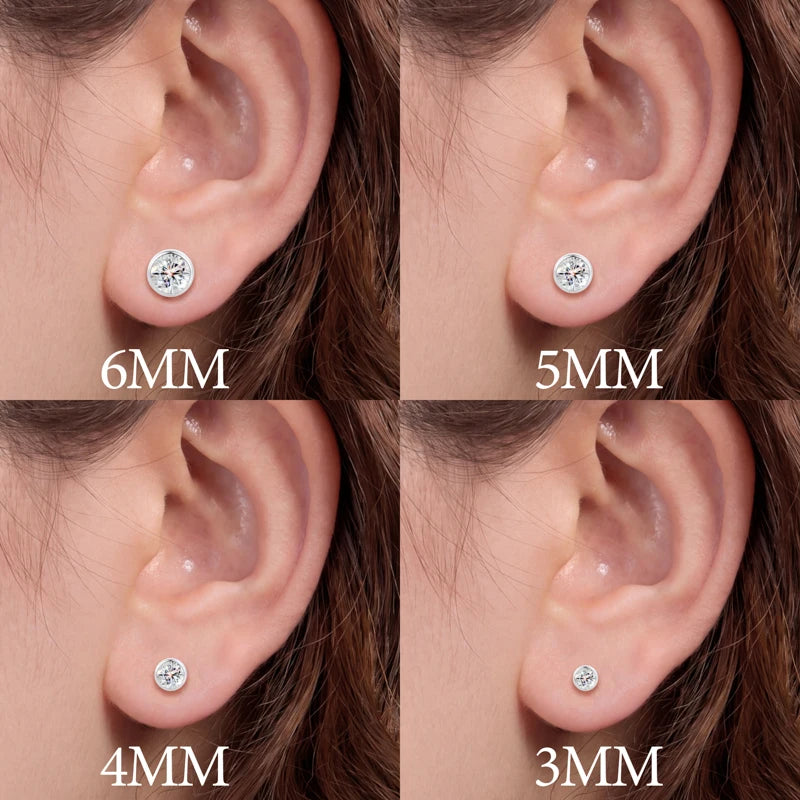 Round Cut Moissanite Bezel Stud Earrings, image 6