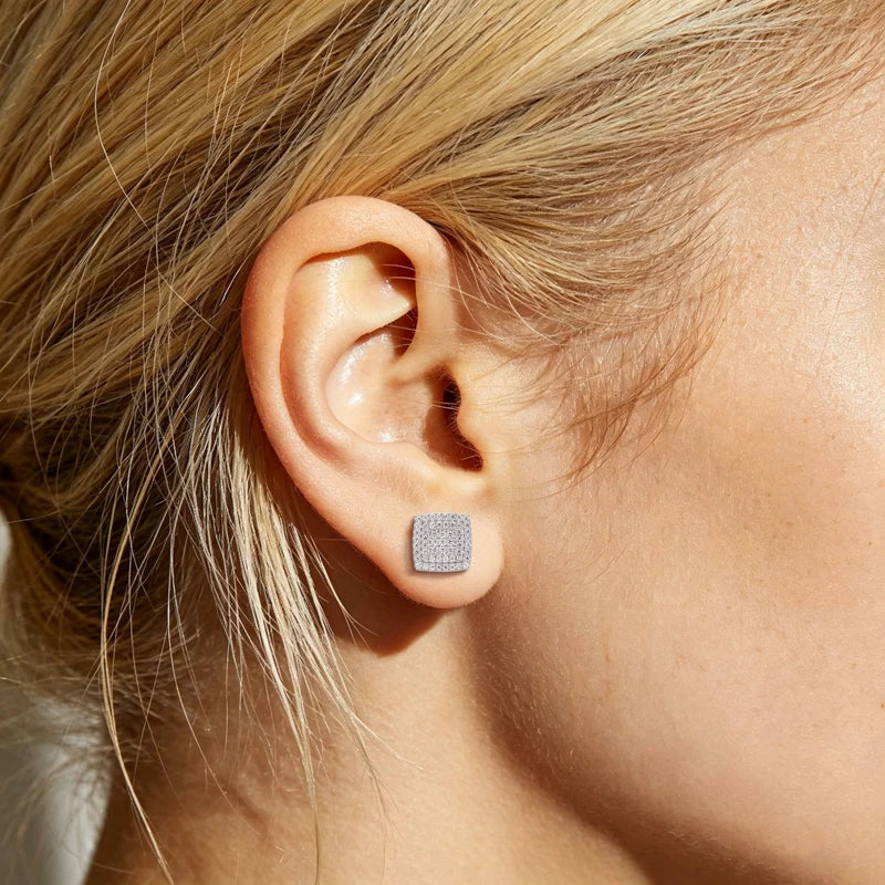 Iced Out Moissanite Triple Layer Square Stud Earrings for Men, image 8