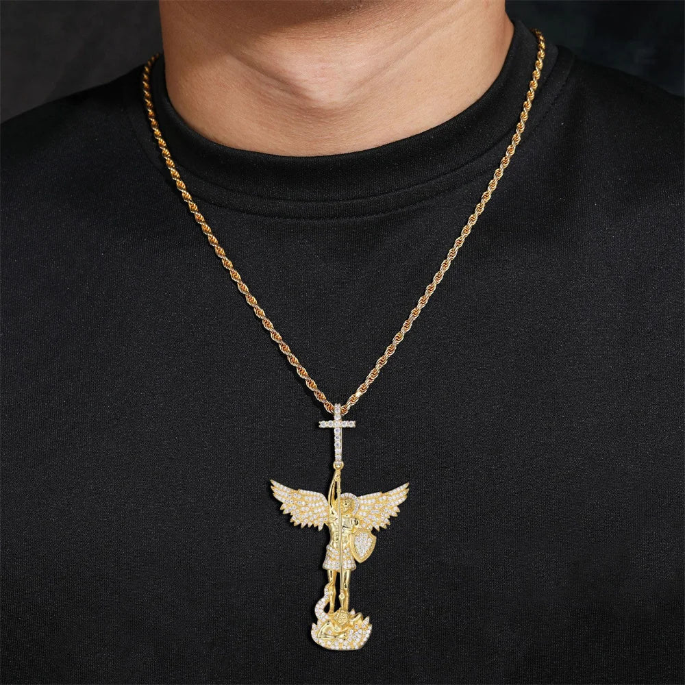 Iced Out Angel Pendant Necklace for Men, image 5