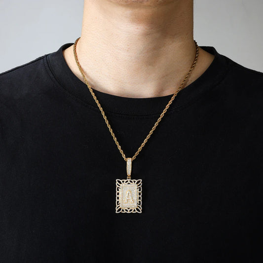 Iced Out Moissanite Letter A Tag Pendant Necklace for Men, image 6