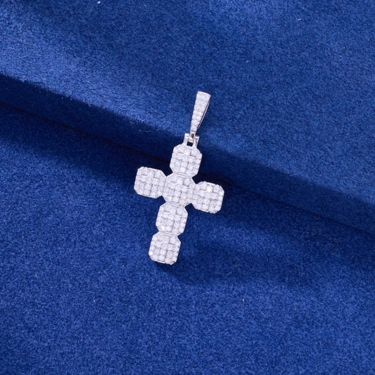 Iced Out Moissanite Octagon Cross Pendant Necklace for Men, image 5