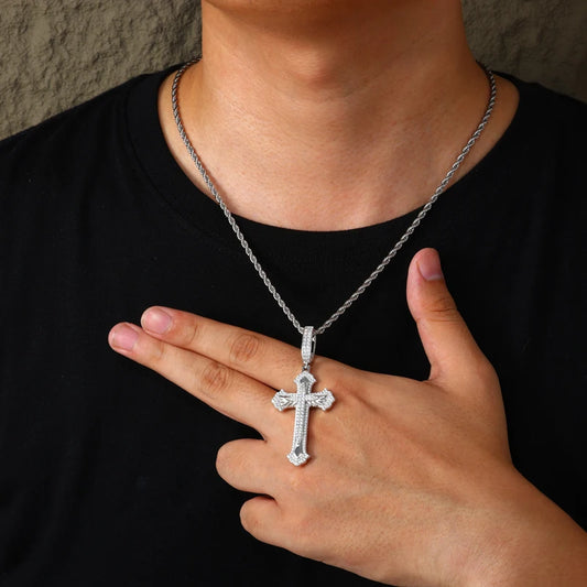 Iced Out Moissanite Cross Pendant Necklace for Men, image 5